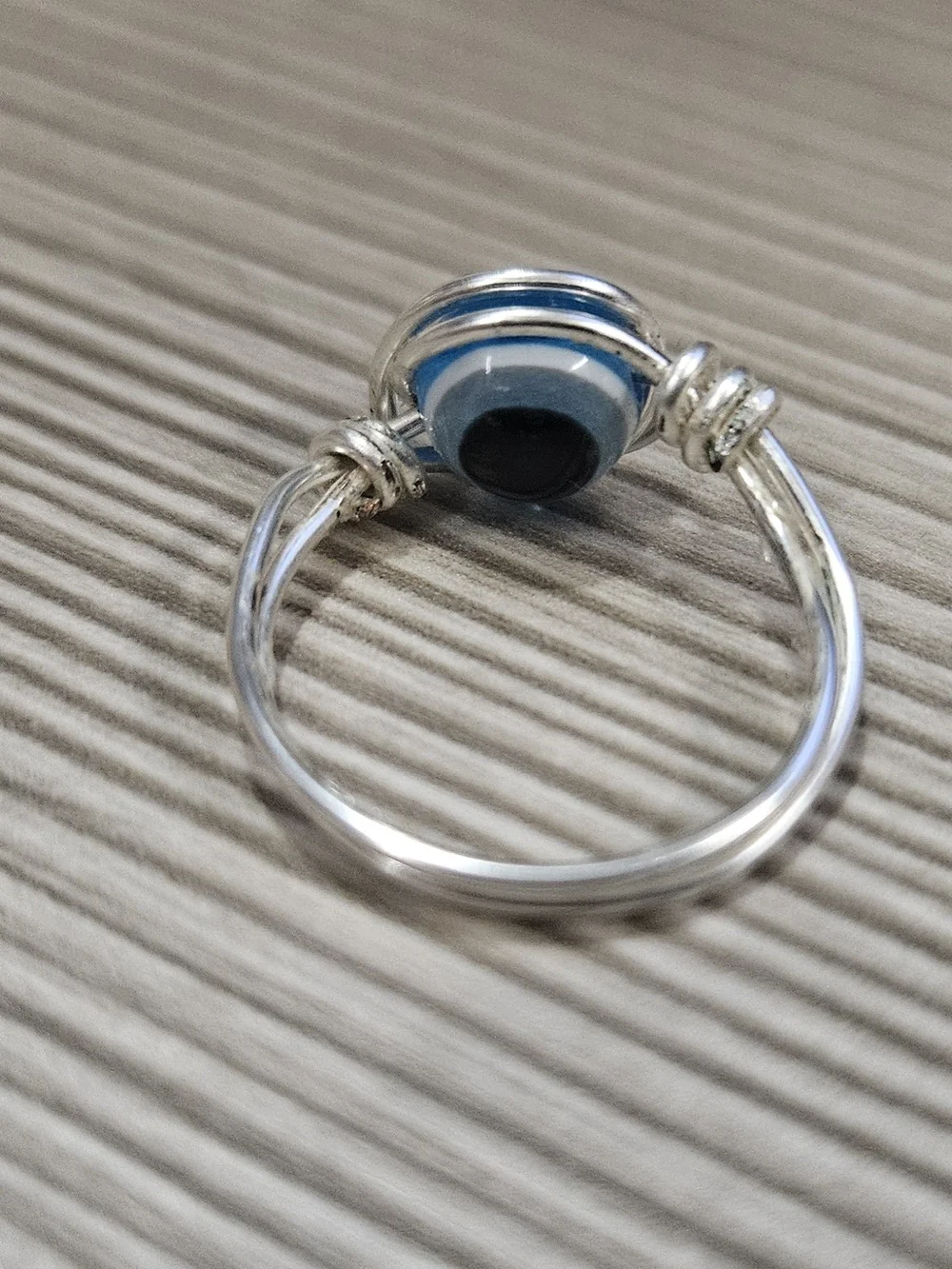 Silver Evil Eye Ring with Blue  Glass Center Size 8